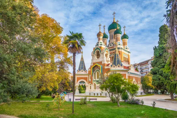 Russian orthodox church in the autumn, Nice, France