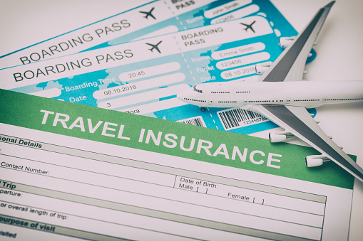 travel agent ticket safe plan trip holiday model insurance money concept air form business security paper transportation concept - stock image
