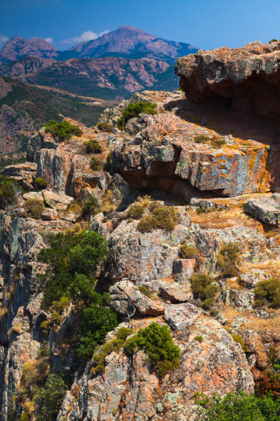 Corse-du-Sud vertical mountain landscape. South region of Corsica island, France. Piana region