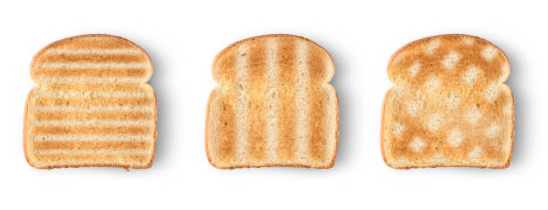 istock Set of three slices toast bread isolated on white 881845416