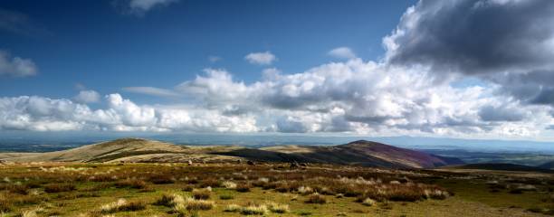 ombre sulla foresta di skiddaw fells - langdale pikes panoramic english lake district cumbria foto e immagini stock