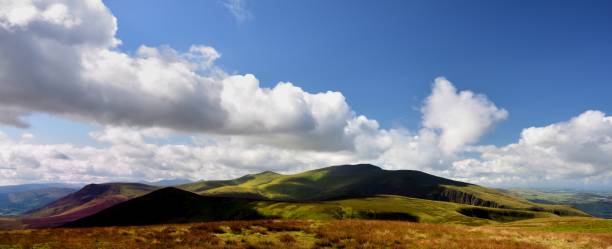 ombre sulla foresta di skiddaw fells - langdale pikes panoramic english lake district cumbria foto e immagini stock