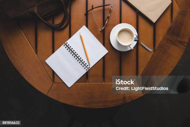 Notepad With Pencil And Coffee Stock Photo - Download Image Now - Book, Business, Business Finance and Industry