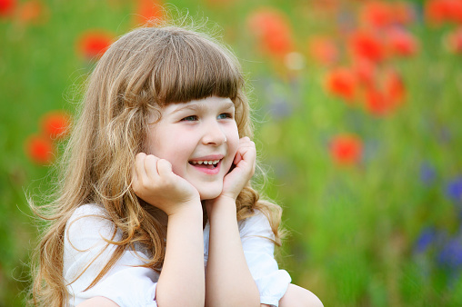 Cute Smiling Little Girl Portrait Closeup Outdoors Stock Photo - Download  Image Now - iStock