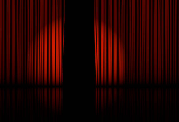 ilustrações de stock, clip art, desenhos animados e ícones de spotlight on stage curtain vector illustration eps - curtain stage theater theatrical performance red