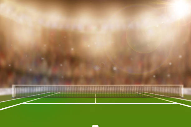 istock Tennis Hard Court With Bright Lights and Copy Space 881861334