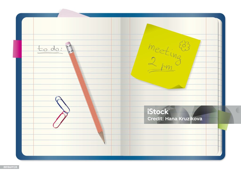 Notebook Clip In. Bookmark Notebook Notepad With Pencil Paper Clips Bookmarks Postit Note And Copy ...