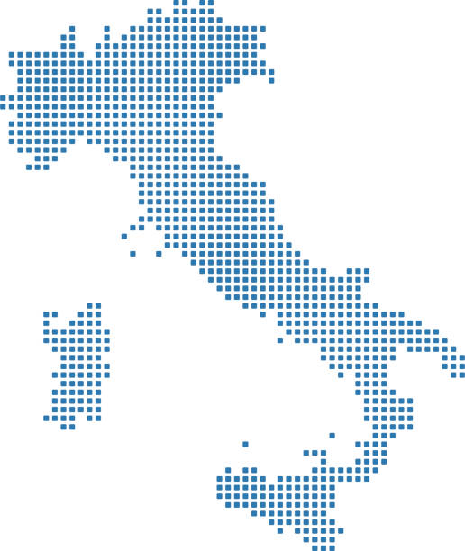 Italy dotted map. Italy map dots. Highly detailed pixelated Italy map vector outline illustration in blue background This abstract dotted Italy map is accurately prepared using the overlaid vector map of the Italy with highly detailed information. The map is prepared by a GIS and remote sensing specialist. amalfi coast map stock illustrations