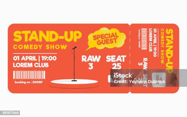 Stand Up Comedy Show Ticket Isolated On White Background Ticket Template For Comedy Show Performance Stock Illustration - Download Image Now