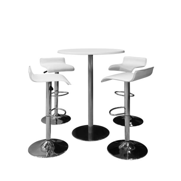 bar or office chairs and round table isolated on white background - bar stools fotos imagens e fotografias de stock