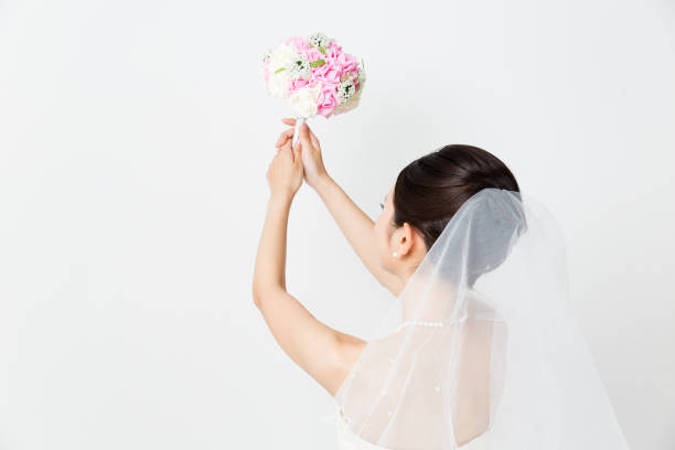 attractive asian woman wedding image on white background
