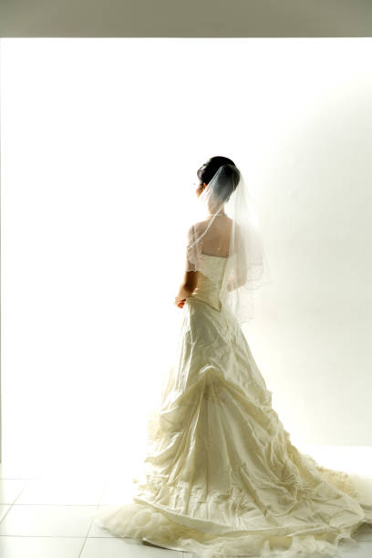 attractive asian woman wedding image on white background