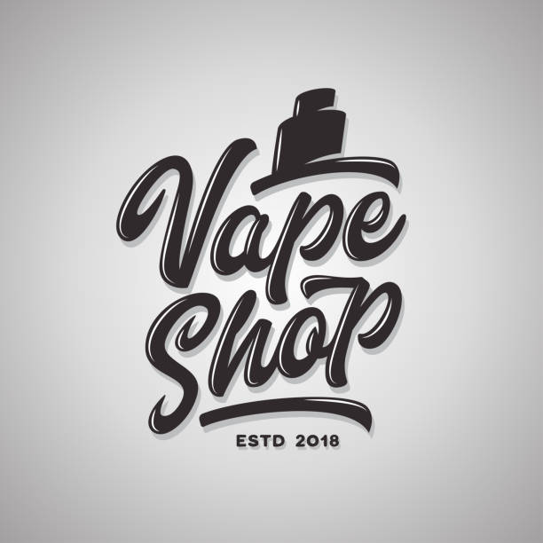 illustrazioni stock, clip art, cartoni animati e icone di tendenza di modello tipografico del negozio vape. illustrazione di lettering vintage vettoriale. - club wear