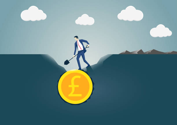 istock Vector illustration of business man digging and discovering British Pound gold coin. Concept for search and find or business success 881904104