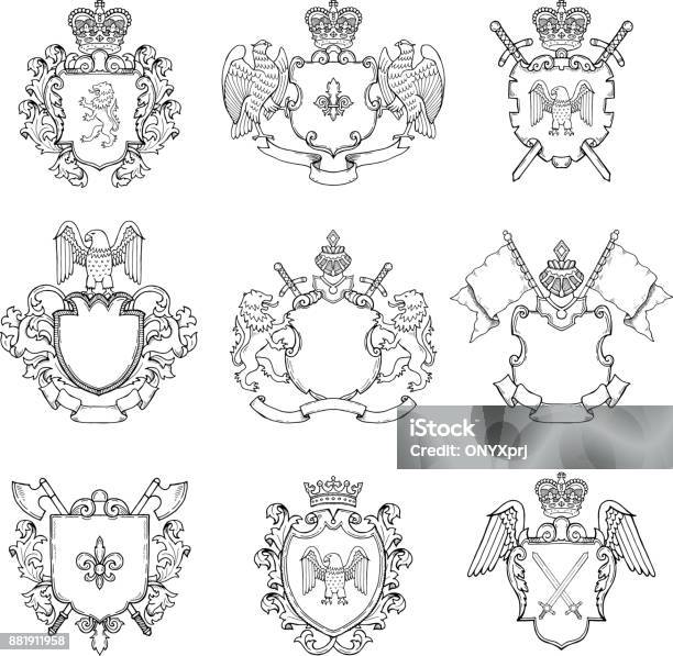 Template Of Heraldic Emblems Different Empty Frames For Icon Or Badges Design Stock Illustration - Download Image Now