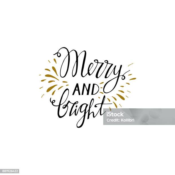 Merry And Bright Hand Drawn Lettering Handwritten Modern Brush Lettering Perfect For Greeting Cards Stock Illustration - Download Image Now