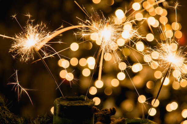 istock Atmospheric Christmas background with fireworks 881952590