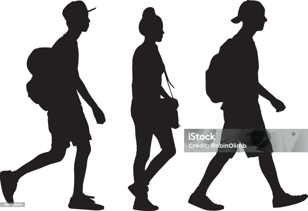 Tre tonåringar promenader siluett - Royaltyfri Silhuett vektorgrafik