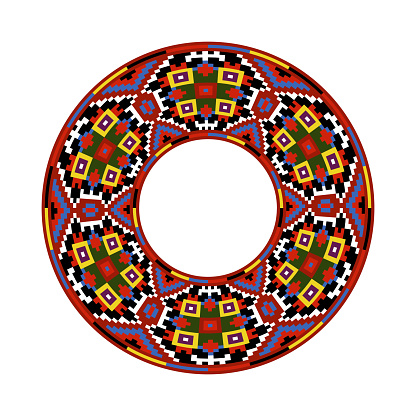 Round traditional Ukrainian ornament. Vector ethnic circular pixel pattern