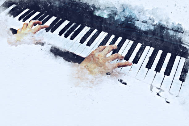 抽象的な美しい手アート水彩画背景のピアノの前景のキーボードやデジタル イラスト ブラシを再生します。 - スペイン国民党 ストックフォトと画像