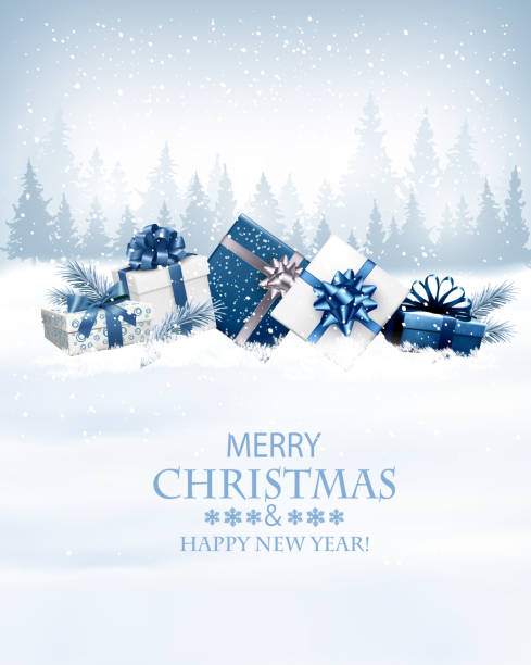 ilustraciones, imágenes clip art, dibujos animados e iconos de stock de feliz navidad fondo con 2018 y cajas de regalo. vector de - holiday background