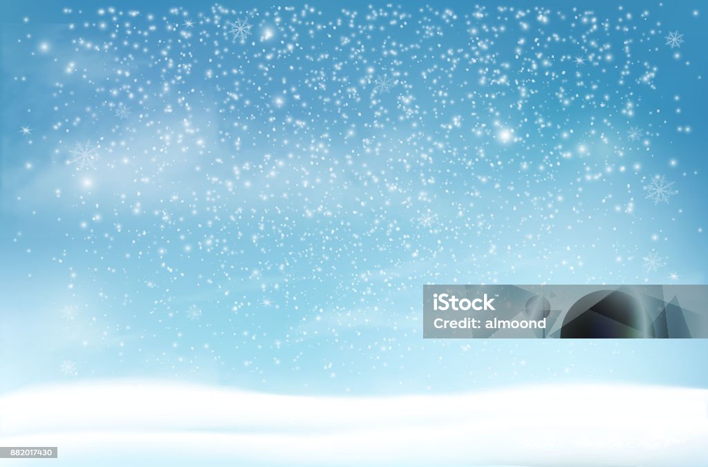 Holiday Christmas background with a snowflakes and landscape. Vector Backgrounds stock vector