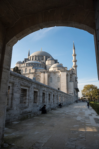 Istanbul, Turkey - November 14, 2017: The Süleymaniye Mosque in Istanbul, built between 1550 and 1557, is one of the largest mosques in Turkey.