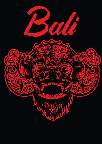 illustrazioni stock, clip art, cartoni animati e icone di tendenza di maschera balinese barong - rangda