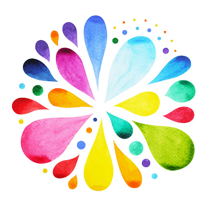 7 color of chakra mandala symbol concept, flower floral, watercolor painting hand drawn icon, illustration design sign, rain water drop splash