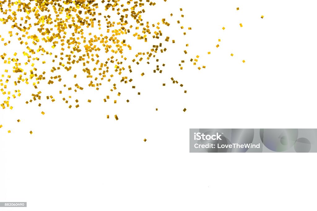 Gold glitter isolated on white background decoration party merry christmas happy new year backdrop design Glitter Stock Photo