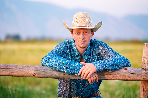 Portrait of a young adult cowboy. Utah, America. August 2017