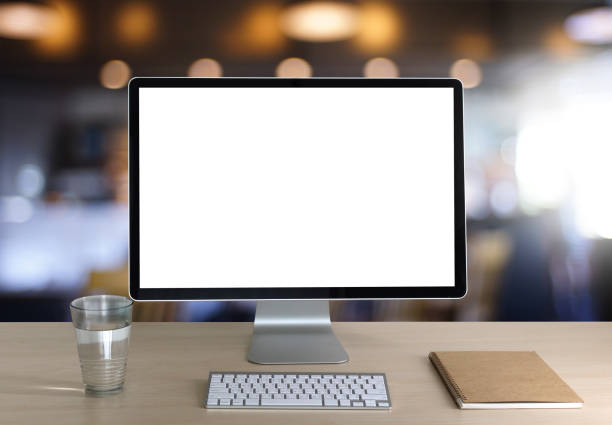 istock Laptop with blank screen on table. Workspace background new project on laptop computer with blank copy space screen for your advertising text message 882076116