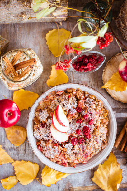 istock Oat flakes baked with apple, cherry and cinnamon 882076694