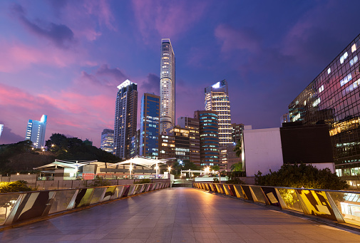 Skyline of Hong Kong city at dusk