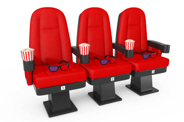 istock Red Cinema Movie Comfortable Chairs with Popcorn and 3d Glasses. 3d Rendering 882102456