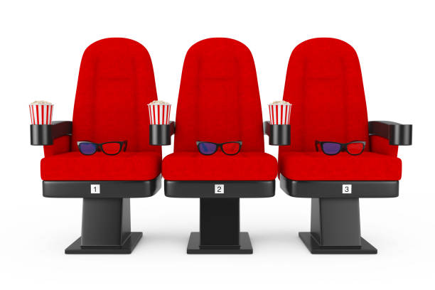 istock Red Cinema Movie Comfortable Chairs with Popcorn and 3d Glasses. 3d Rendering 882102474