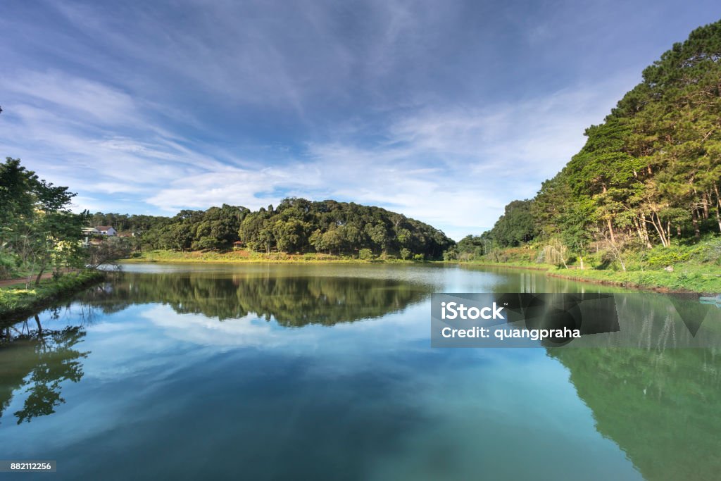 beautiful scenery of a lake in mountain in the jungle at Kon Tum province, Viet Nam Beauty Stock Photo