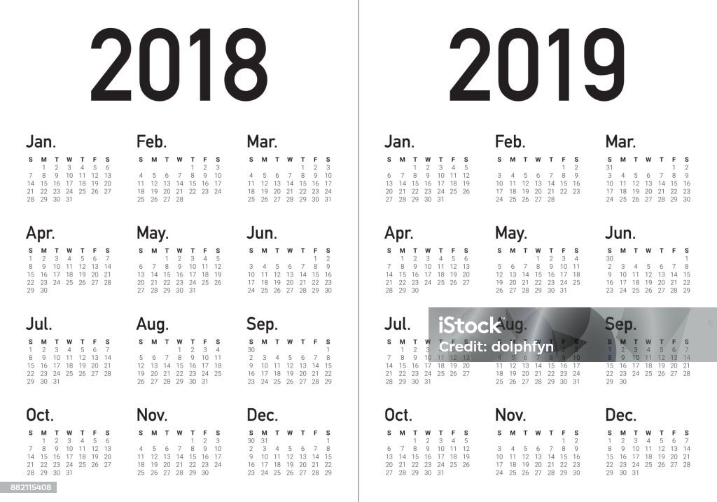 Vektor Kalender Tahun 2018 2019 Ilustrasi Stok - Unduh Gambar Sekarang -  Acara Bulanan, Bersih - Kondisi Baik, Bulan - Tanggal Kalender - Istock