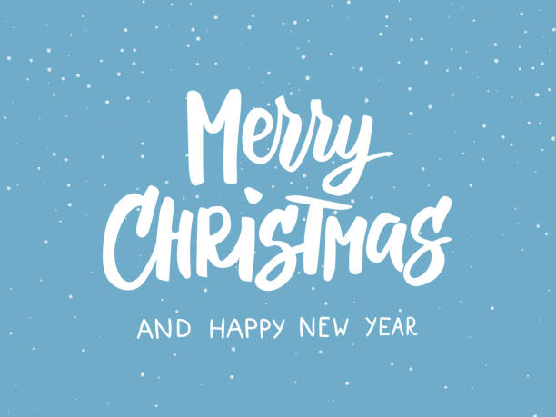 istock Merry Christmas text. Holiday greetings quote. Blue flat background with falling snow effect. 882128720