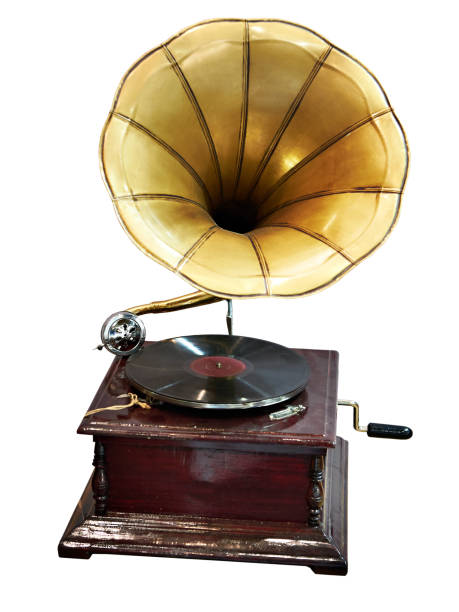istock Vintage antique gramophone with phonograph record isolated 882137894