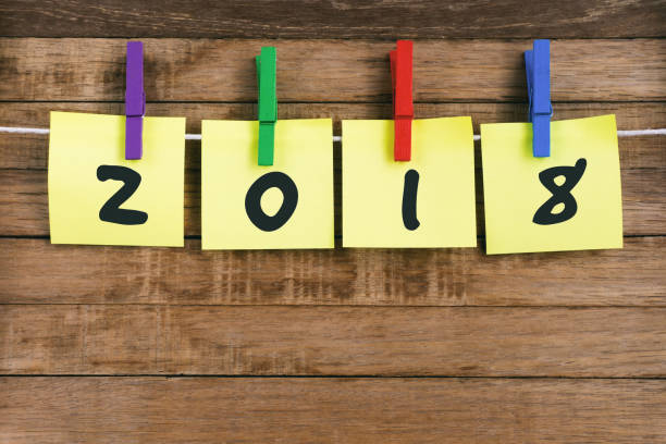 istock Number 2018 on Paper with Clothespin Hanging on a Rope String 882140804