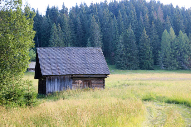 Wooden hut among the mountains