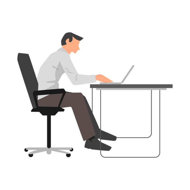 istock Man working on his laptop by the desk illustration on white background 882168480