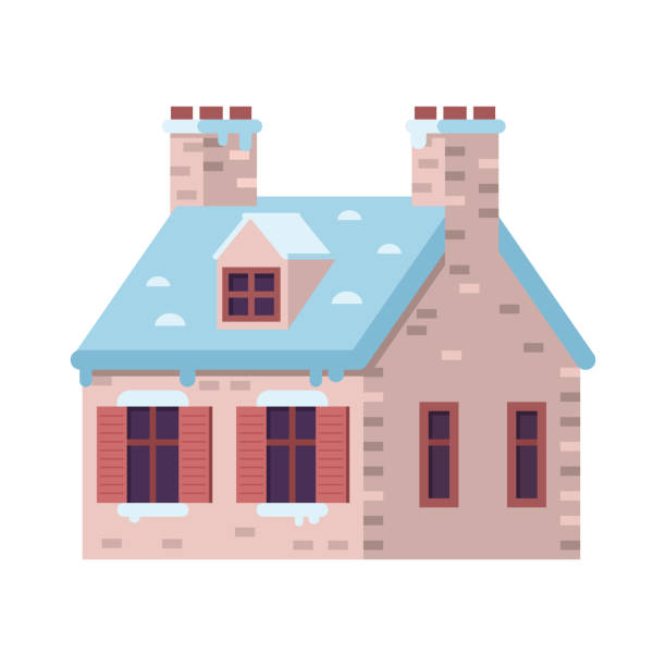ilustrações, clipart, desenhos animados e ícones de casa rural de inverno com chaminé - house farm brick chimney