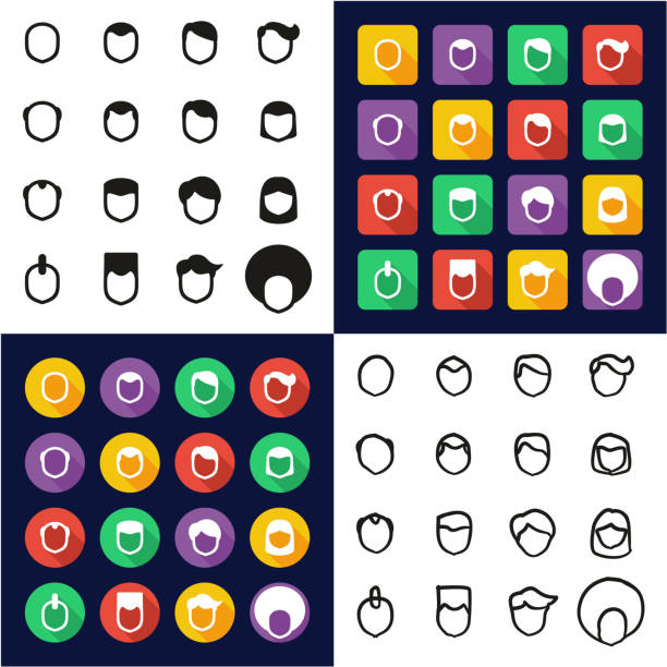 Male Haircut All in One Icons Black & White Color Flat Design Freehand Set This image is a vector illustration and can be scaled to any size without loss of resolution. rockabilly boys stock illustrations