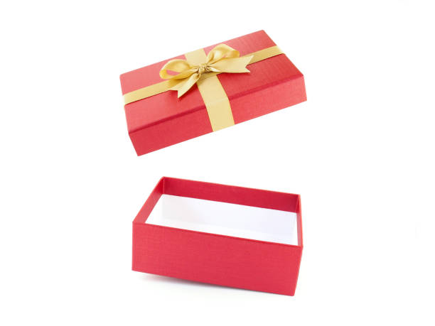 istock open and empty red gift box with gold ribbon bow isolated on white background 882182148