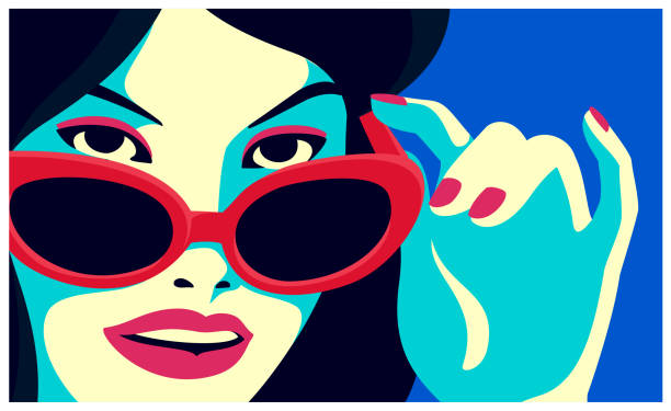 illustrations, cliparts, dessins animés et icônes de femme coquine furtivement sur les lunettes de soleil et sourire illustration vectorielle de fashion style minimal design plat - sexy look