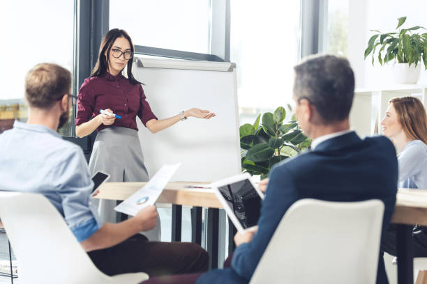 istock businesswoman giving presentation 882201840