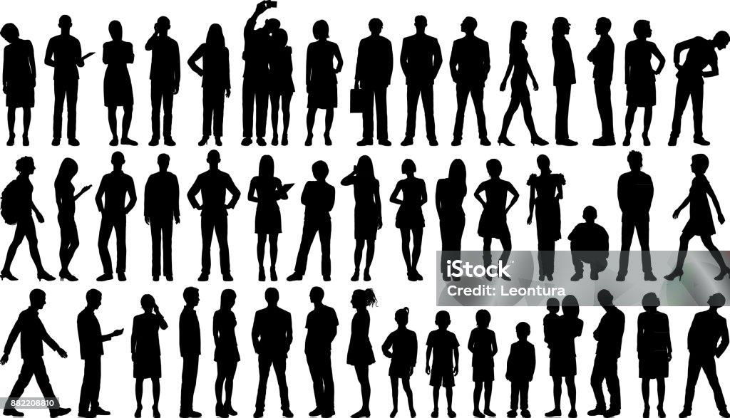 Incredibly Detailed People Silhouettes Highly detailed people silhouettes. In Silhouette stock vector