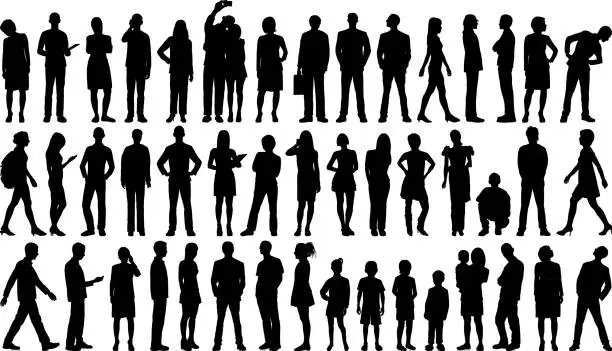 Vector illustration of Incredibly Detailed People Silhouettes